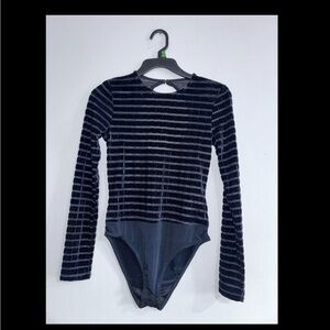 Desigual Black Velvet Striped Bodysuit